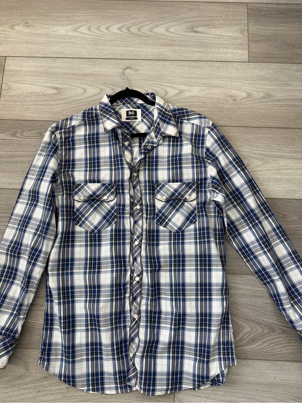 D&G Men’s Navy and White Plaid Button-Down Shirt